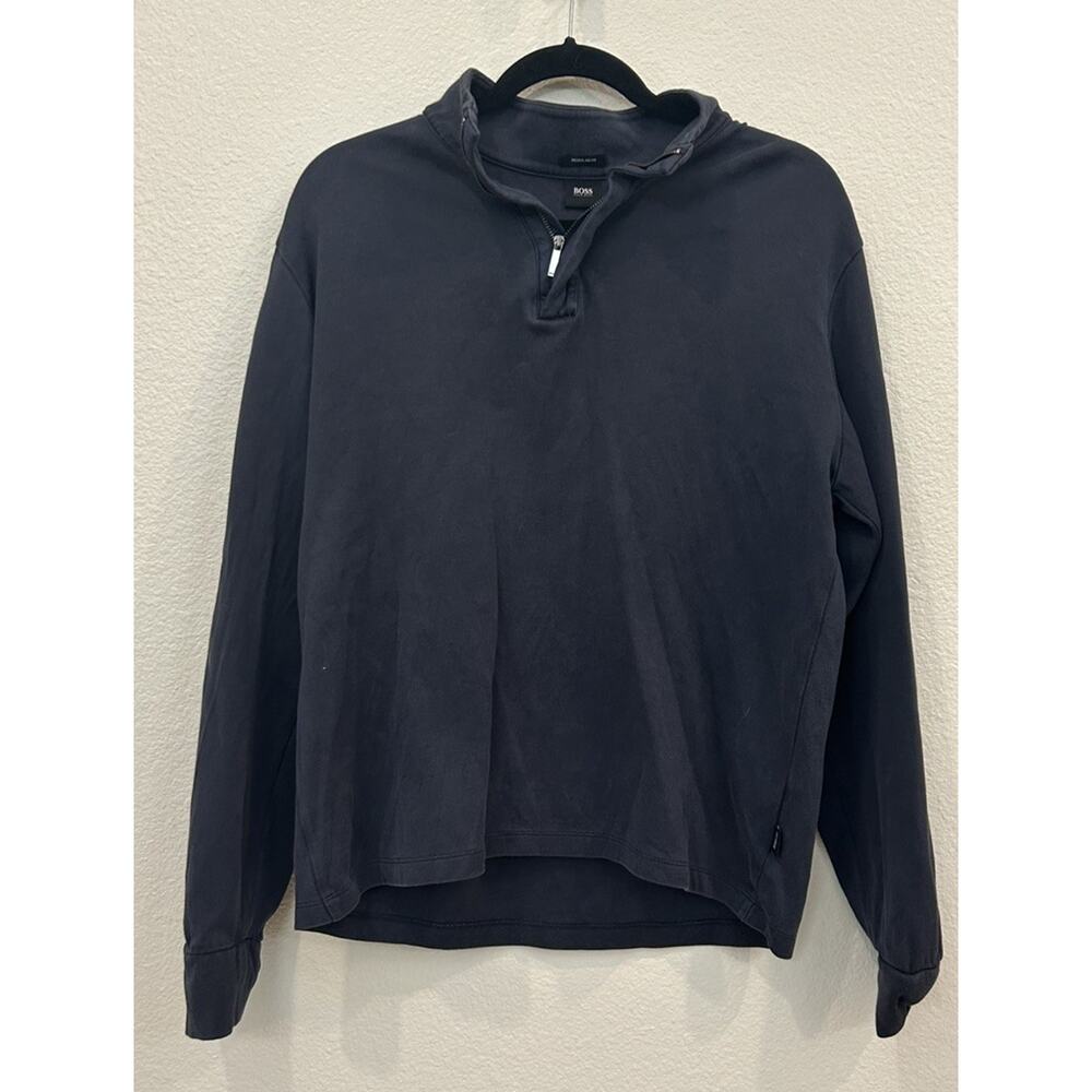 Hugo Boss Men’s Quarter Zip Long Sleeve Pullover Navy Blue Large